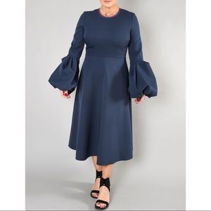 NWOT Roksanda Long Ruffle Sleeve Dress in Navy Sz 12